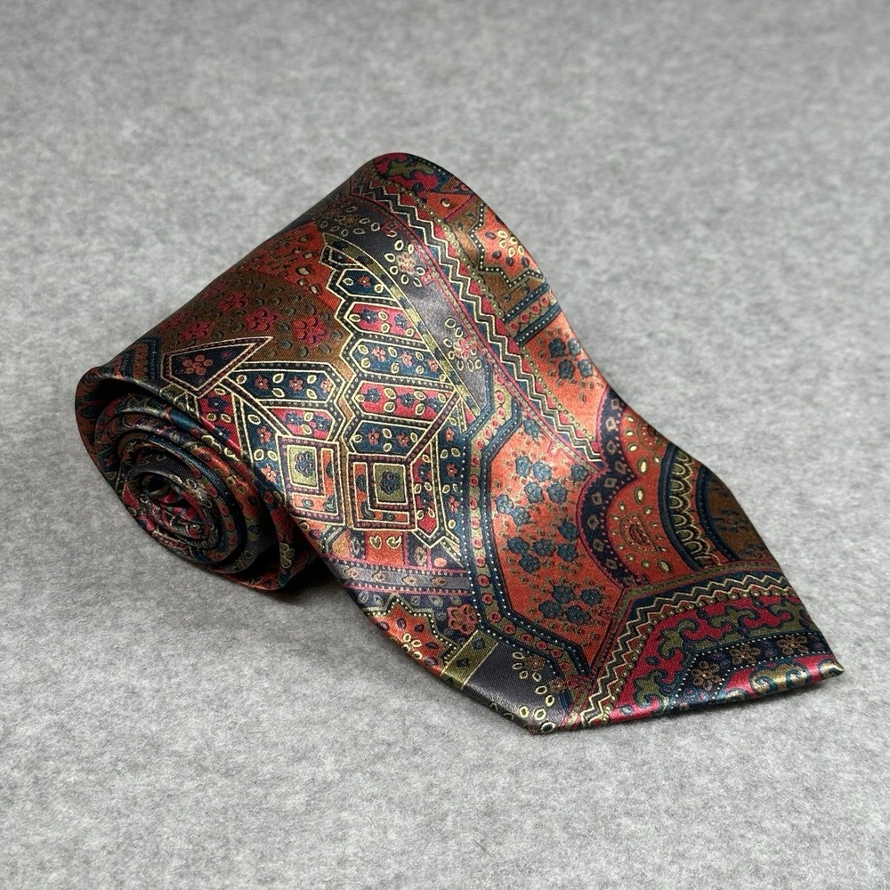 Altea Nordstrom Silk Tie Italy Red Geometric Medallion‎ Classic 90s 57x3.9 in